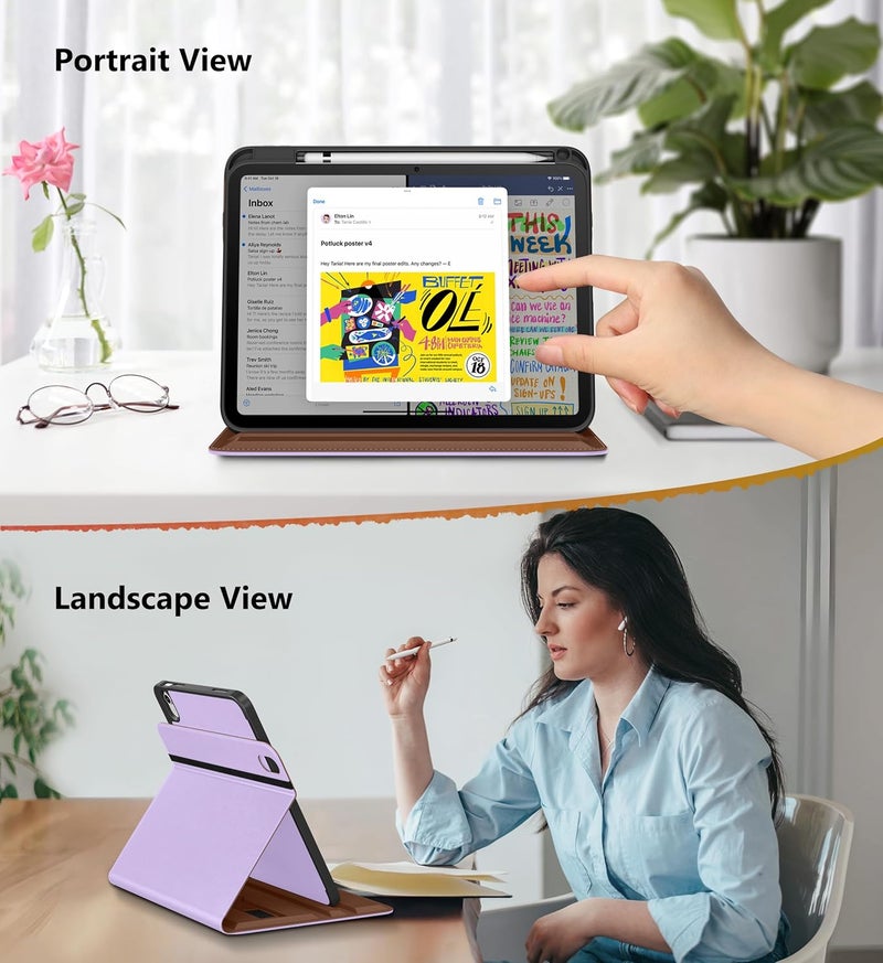 DTTO for iPad A16 Case, iPad 11th / 10th Generation Case (2025/2022), 360 Degree Rotating Premium Leather Folio Stand Cover with Pencil Holder, New Lavender - Image 3